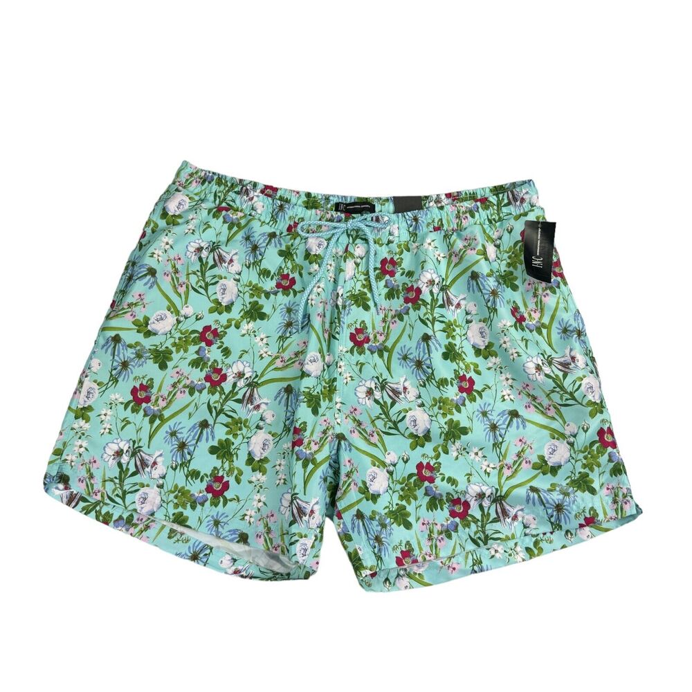 INC Mens Evan Garden Quick-Dry Floral Mesh Lined Swim Trunks Aqua Blue XL